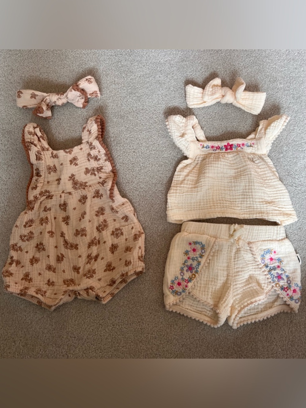 0 to 3 month Baby Neutral Summer Romper and Shorts Set